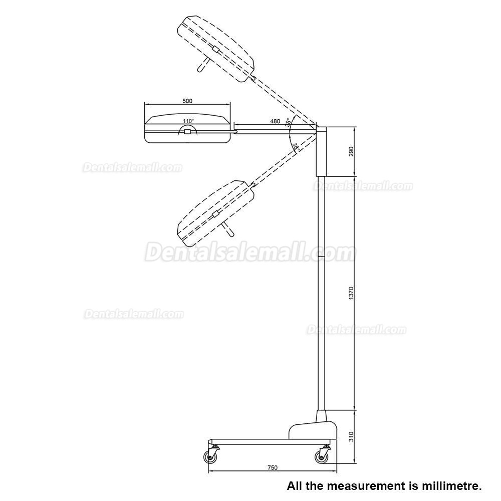 Mobile Floorstanding Dental Surgical Light LED Shadowless Operating Lamp 5 Reflectors 30 LEDs